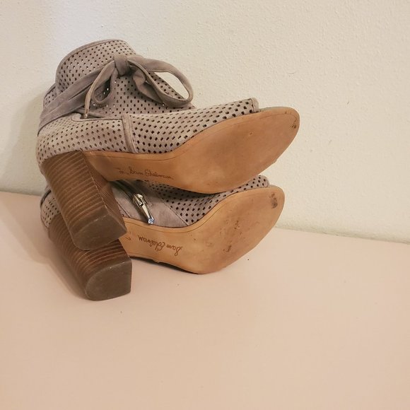 Sam Edelman 7M Tan Leather Caged Laser Cut Booties Heels ELLERY Sandals Open Toe - Picture 8 of 8